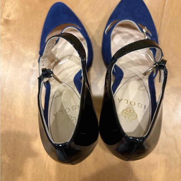Isola Irisa Mary Jane stiletto heels shoes blue suede black patent leather 7.5 - Picture 5 of 7
